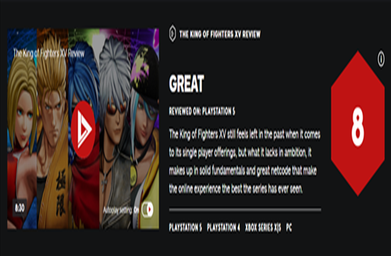 SNK《拳皇15》IGN 8分 坚实的基础和出色的网络对战